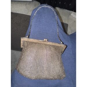 ART DECO ANTIQUE GERMAN SILVER CHAIN MESH PURSE HANDBAG PURSE WITH CHAIN HANDLE